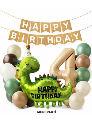 Meri Parti Dinozor Temalı Yaş Seçenekli Doğum Günü Balon Seti – Kraft & Bej Doğal Konsept