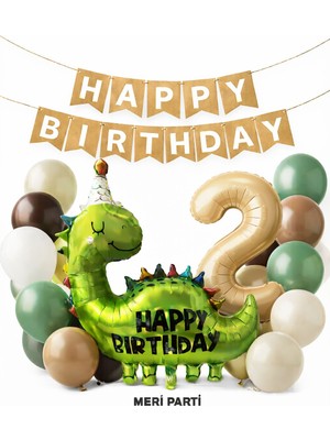 Meri Parti Dinozor Temalı Yaş Seçenekli Doğum Günü Balon Seti – Kraft & Bej Doğal Konsept