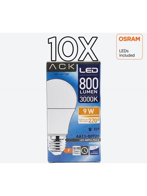 Ack 9W E27 Ampul 10 Adet