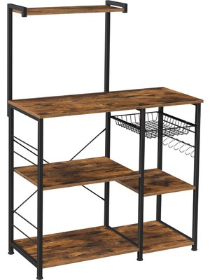 Hepta Collection Vasagle Fırıncı Raflı Raf, Tel Sepetli Mikrodalga Standı, 6 S-Kanca, Mutfak Rafı, Baharatlar, Tencer