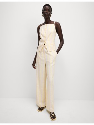 Marks & Spencer Pamuk Karışımlı Çizgili Bol Paça Pantolon