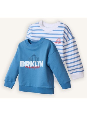 DeFacto Oversize Geniş Kalıp Bisiklet Yaka Baskılı 2'li Sweatshirt Erkek Bebek G6343A526SP