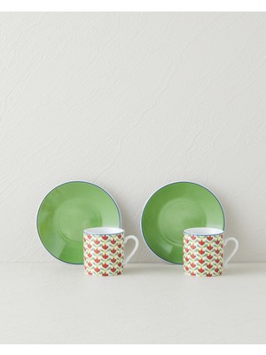 English Home Wisp Porselen 4 Parça 2 Kişilik Kahve Fincan Takımı 80 ml Yeşil-Kırmızı