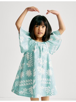 Marks & Spencer Saf Pamuklu Desenli Elbise (2-8 Yaş)