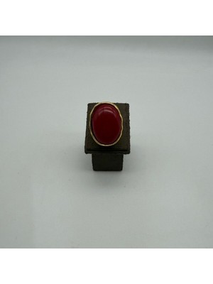 Mare Accessories Kırmızı Oval Taş Detaylı Gold Kaplama Statement Yüzük