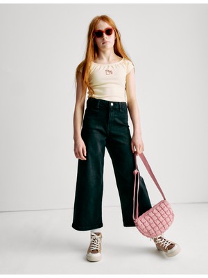 Marks & Spencer Pamuk Karışımlı Nakışlı Kısa Üst (6-16 Yaş)