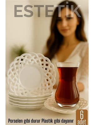Pazarcan Porselen Görünümlü Plastik Çay Tabağı – 6’lı Set Hafif Şık ve Kırılmaz Tasarım