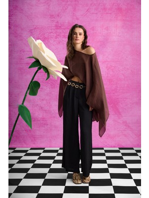 Quzu Fularlı Panço Bluz Kahverengi