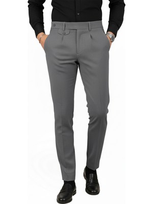 Deepsea Erkek Antrasit Italyan Kesim Likralı Pileli Şık Kumaş Pantolon – Uzun Dil Kapama 2601021