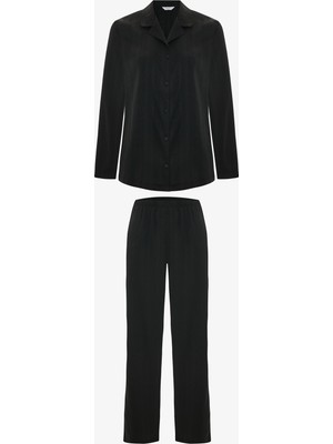 Penti Siyah Lilah Saten Düğmeli Gömlek Pantolon Pijama Takımı