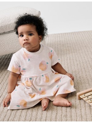 Marks & Spencer Jersey Şeftali Desenli Elbise (0-3 Yaş)