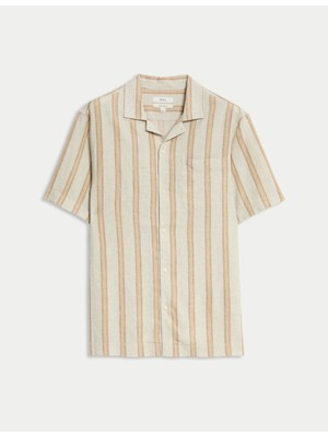 Marks & Spencer Regular Fit Keten Karışımlı Çizgili Gömlek