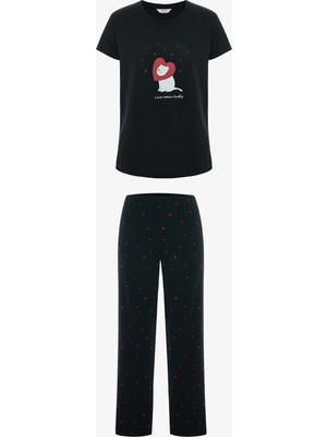 Penti Siyah Meow-Tually Pamuklu Pantolon Pijama Takımı