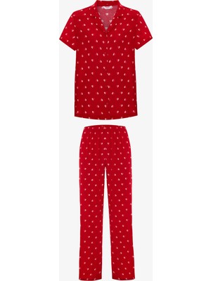 Penti Kırmızı Tiny Hearts Gömlek Pantolon Pijama Takımı