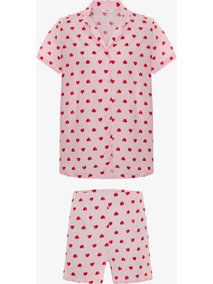 Penti Pembe Cute Hearts Düğmeli Gömlek Şortlu Pijama Takımı