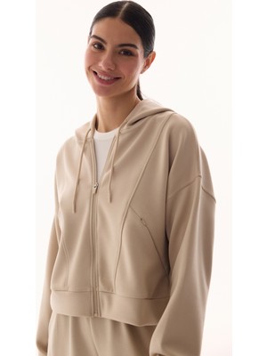 Penti Bej Silky Feel Fermuarlı Hoodie