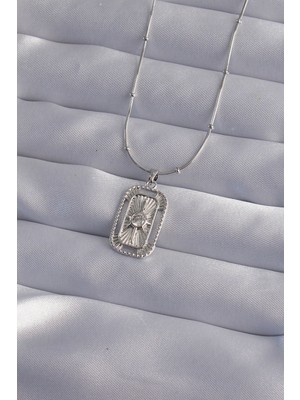 Pazarcan 316L Çelik Zincir Gümüş Renk Zirkon Taşlı Tarot Kolye - TJ-BKO9010