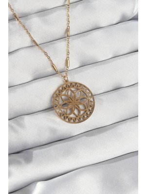 Pazarcan 316L Çelik Zincir Gold Renk Lotus Model Kolye - TJ-BKO8902