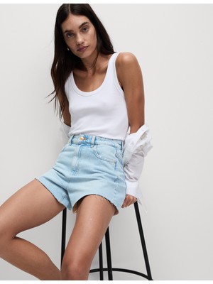 Marks & Spencer Mom Fit Yüksek Bel Denim Şort
