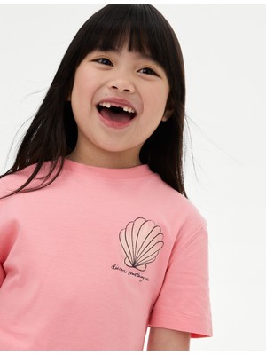 Marks & Spencer ​saf Pamuklu Deniz Kabuğu Yazılı T-Shirt (2–8 Yaş)​
