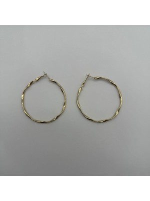 Mare Accessories Altın Renk Burgu Dokulu Halka Küpe