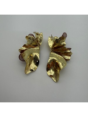 Mare Accessories Gold Organze Detaylı Çiçek Küpe