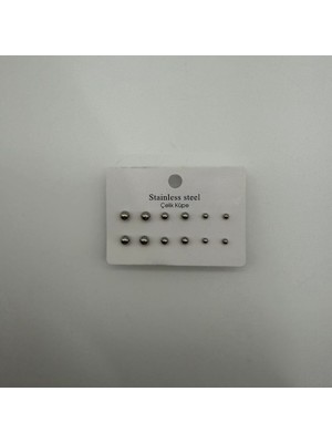 Mare Accessories Stainless Steel Çoklu Boy Top Detaylı Küpe Seti
