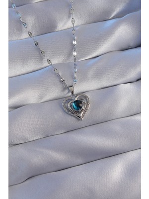 Pazarcan 316L Çelik Zincir Gümüş Renk Zirkon Taşlı Kalp Figürlü Gezegen Kolye - TJ-BKO8825
