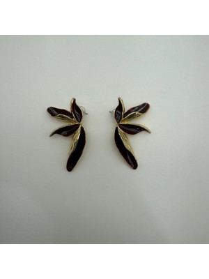 Mare Accessories Bordo Mine Detaylı Gold Küpe