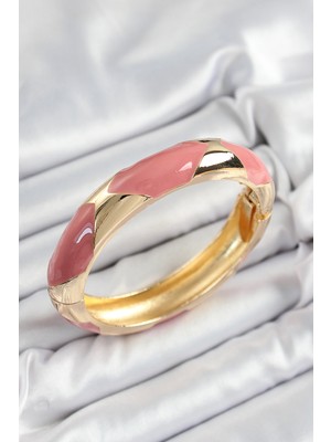 Pazarcan Pirinç Pembe Mineli Baklava Model Gold Renk Kadın Kelepçe - TJ-BB7329