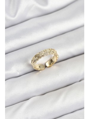 Pazarcan Pirinç Gold Renk Zirkon Taşlı Sırım Kadın Yüzük - TJ-BYK3846