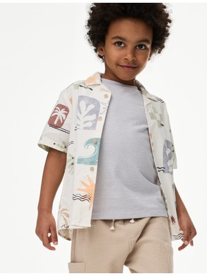 Marks & Spencer 2'li Saf Pamuklu Soyut Desenli Gömlek ve Tişört Takımı (2-8 Yaş)