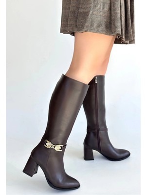 Pazarcan Mooni Kahverengi Cilt Topuklu Çizme