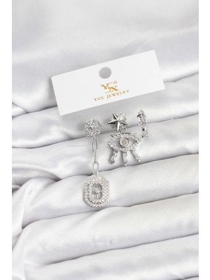 Butik Bfs Pirinç Gümüş Renk Göz ve Kutup Yıldızı Model Ysx Trio Küpe Seti