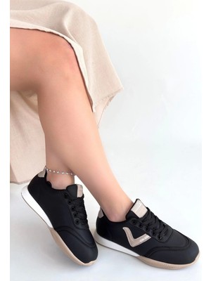 Pazarcan Jowen Siyah Cilt Bej Detaylı Bağcıklı Spor Ayakkabı