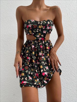 Pazarcan Straplez Elbise Baskılı