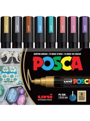 Hepta Collection Uni Poster Markörü Set Pc-5m/8c Mc Metalik Renkler 8 Li