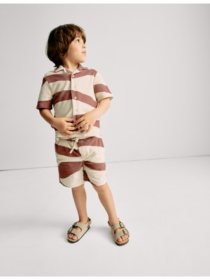 Marks & Spencer Saf Pamuk Karışımlı Dalga Desenli Gömlek ve Şort Seti (2–8 Yaş)