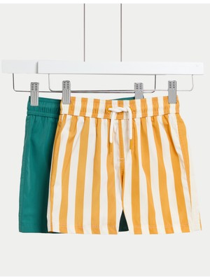 Marks & Spencer 2'li Çizgili ve Düz Desenli Çocuk Mayo Şortu (2–8 Yaş)