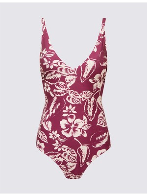 Marks & Spencer Regular Fit Yaprak Desenli Plunge Mayo