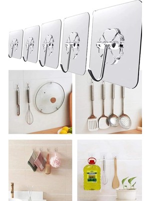 Hepta Collection Kendinden Yapışkanlı Şeffaf Askı 5 Li Set Çiçekli Askı Ev Dekorasyon 1420