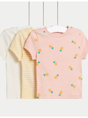 Marks & Spencer 3’lü Pamuk Karışımlı Ribanalı Tişört (2-8 Yaş)