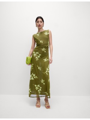 Marks & Spencer Desenli Ince Fileli Midi Elbise