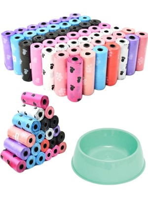 Hepta Collection Kyrotech Köpek Kaka Poşeti, 8 Rulo Kaka Torbası, Mama ve Su Kabı Hediye, Kokusuz, Dışkı Torbası, Kab