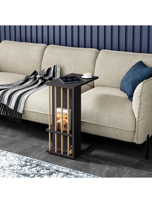 Hepta Collection Intergo-Tekerlekli Yan Sehpa Koltuk Sehpası C Sehpa Servis Sehpası (Antrasit Gri)