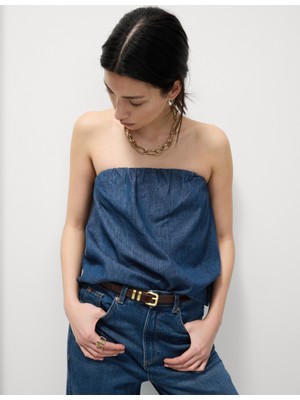 Marks & Spencer Saf Pamuklu Denim Bandeau Top