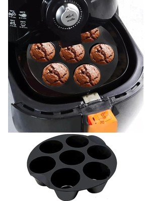 Hepta Collection Iliva Airfryer Silikon 7'li Muffin Kek Kalıbı - Kek ve Çörek Pişirme Kabı Silikon Kalıp Siyah - ()
