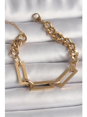 Nehir 316L Çelik Gold Renk 2'li Zincir Model Kadın Bileklik