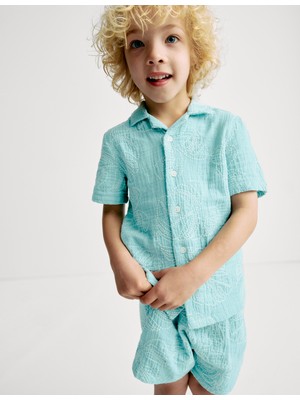 Marks & Spencer Saf Pamuklu Yaprak Nakışlı Gömlek (2-8 Yaş)