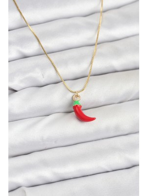 Butik Bfs Pirinç Gold Renk Kırmızı Kapya Biber Model Kadın Kolye